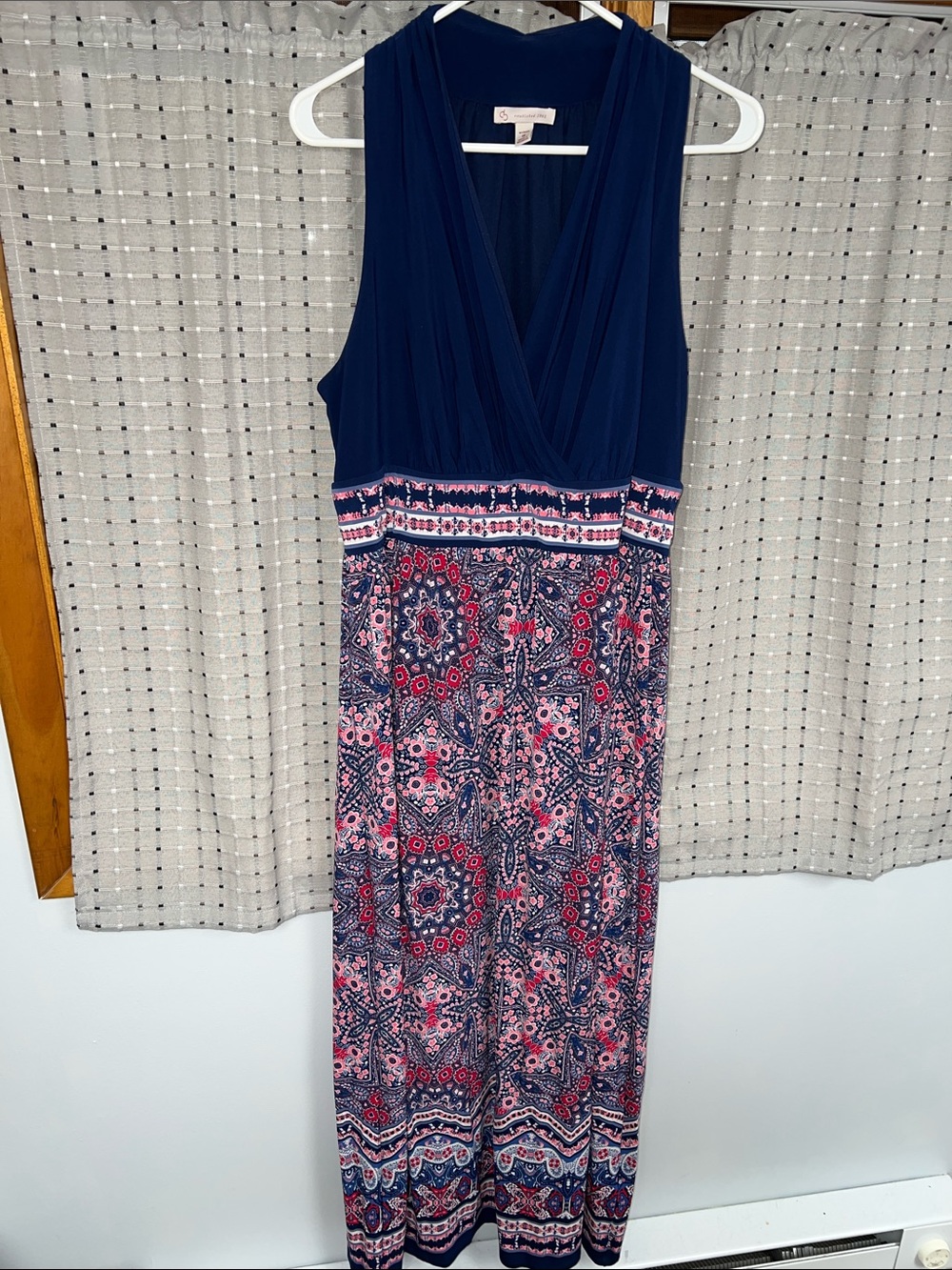 Dress Barn Navy and Pink Patterned Maxi Dress